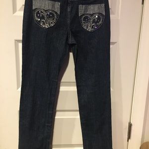 Bingo girls skinny blue jeans sequin embellished cuffed size 12 brand new